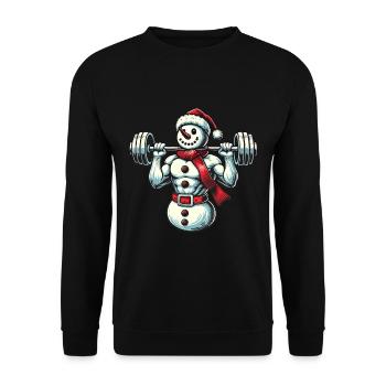 Bonhomme de neige musculaire de Noël avec haltère - Sweat-shirt Unisexe - noir - Devant - Alina (178cm) & Michal (187cm)