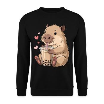 Cute Guinea Pig Bubble Tea Sweet - Unisex Sweatshirt - black - Front - Alina (178cm) & Michal (187cm)