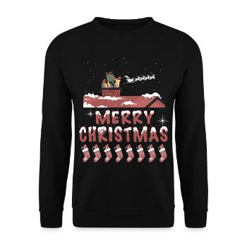 Frohes Fest zu Hause - Unisex Pullover - Schwarz - Vorne - Alina (178cm) & Michal (187cm)