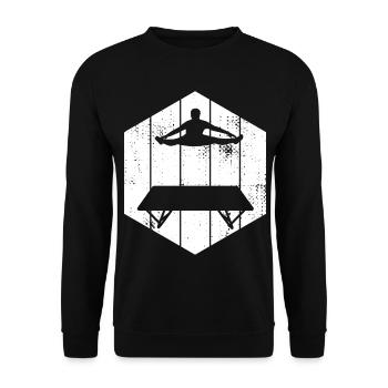 Lustiger Trampolinspringer - Unisex Pullover - Schwarz - Vorne - Alina (178cm) & Michal (187cm)
