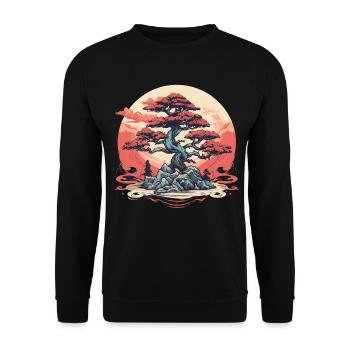 Bonsai Baum Sonnenuntergang - Unisex Pullover - Schwarz - Vorne - Alina (178cm) & Michal (187cm)