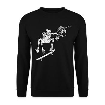 SQUELETTES DE SKATEBOARD, SQUELETTES DE PATINAGE D’HALLOWEEN - Sweat-shirt Unisexe - noir - Devant - Alina (178cm) & Michal (187cm)