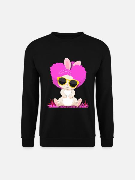 Süßer Afro Hase mit pinken Locken und Sonnenbrille - Unisex Pullover - Schwarz