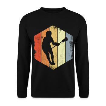 Vintage Lacrosse Spieler - Unisex Pullover - Schwarz - Vorne - Alina (178cm) & Michal (187cm)