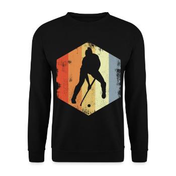 Retro Feldhockey Spieler - Unisex Pullover - Schwarz - Vorne - Alina (178cm) & Michal (187cm)