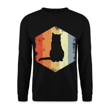 Retro Katze - Unisex Pullover - Schwarz - Vorne - Alina (178cm) & Michal (187cm)