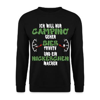 Camping, Bier und Nickerchen - Lustiges Design - Unisex Pullover - Schwarz - Vorne - Alina (178cm) & Michal (187cm)