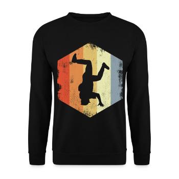 Breakdancer Vintage Look - Unisex Pullover - Schwarz - Vorne - Alina (178cm) & Michal (187cm)