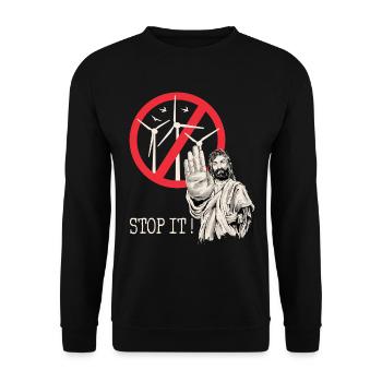 Jesus says stop to wind power - Unisex Sweatshirt - black - Front - Alina (178cm) & Michal (187cm)