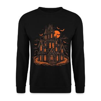 Haunted House Bats Halloween Full Moon - Unisex Sweatshirt - black - Front - Alina (178cm) & Michal (187cm)