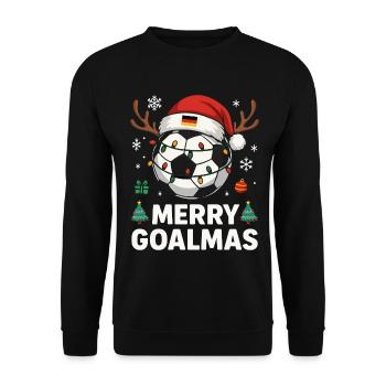 Merry Goalmas Deutschland - Lustiger Fußball Humor - Unisex Pullover - Schwarz - Vorne - Alina (178cm) & Michal (187cm)