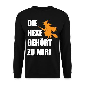 Die Hexe gehört zu mir! Lustiges Hexen Halloween - Unisex Pullover - Schwarz - Vorne - Alina (178cm) & Michal (187cm)