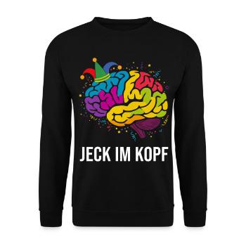 Karneval Kostüm Jeck im Kopf Fasching Zubehör 2026 - Unisex Pullover - Schwarz - Vorne - Alina (178cm) & Michal (187cm)