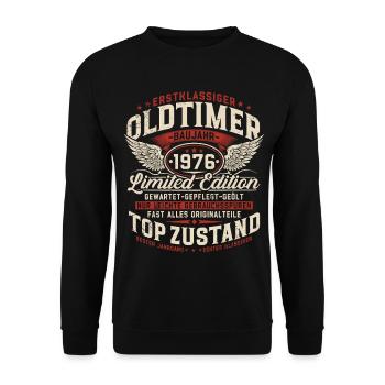 1976 Oldtimer 50. Geburtstag Geschenk Retro - Unisex Pullover - Schwarz - Vorne - Alina (178cm) & Michal (187cm)