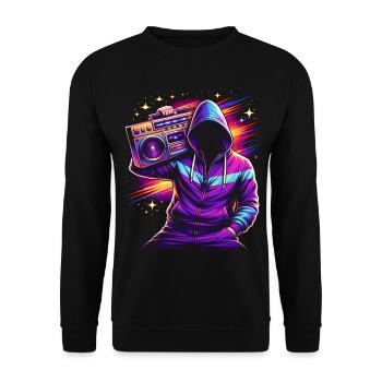 80er Neon Boombox Streetstyle  - Unisex Pullover - Schwarz - Vorne - Alina (178cm) & Michal (187cm)