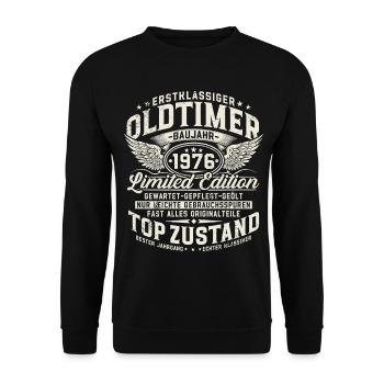 1976 Oldtimer 50. Geburtstag Geschenk Retro  - Unisex Pullover - Schwarz - Vorne - Alina (178cm) & Michal (187cm)