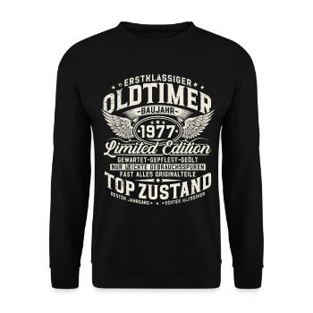 Cadeau d’anniversaire vintage 1977 - Sweat-shirt Unisexe - noir - Devant - Alina (178cm) & Michal (187cm)