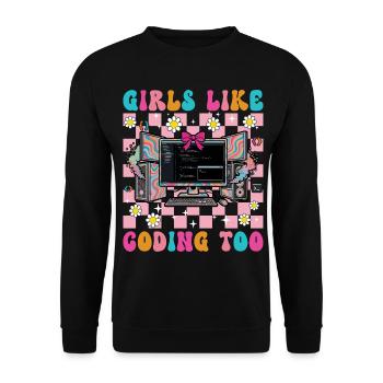 Les filles aiment aussi coder pour les femmes, les filles. - Sweat-shirt Unisexe - noir - Devant - Alina (178cm) & Michal (187cm)