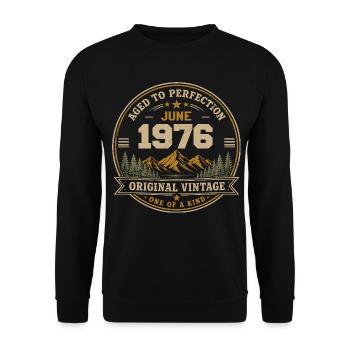 Vintage Juni 1976 – Original Perfection Juni 1976 - Unisex Pullover - Schwarz - Vorne - Alina (178cm) & Michal (187cm)