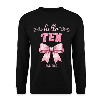Hello Ten 10 Ans Est 2016 Anniversaire Nœud - Sweat-shirt Unisexe - noir - Devant - Alina (178cm) & Michal (187cm)