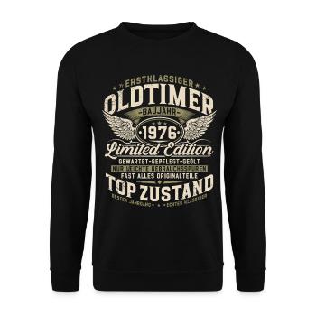 Oldtimer 1976 Baujahr 50. Geburtstag Geschenk - Unisex Pullover - Schwarz - Vorne - Alina (178cm) & Michal (187cm)