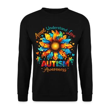 Autismus-Sonnenblumen-Bewusstsein | Buntes Geschenk - Unisex Pullover - Schwarz - Vorne - Alina (178cm) & Michal (187cm)