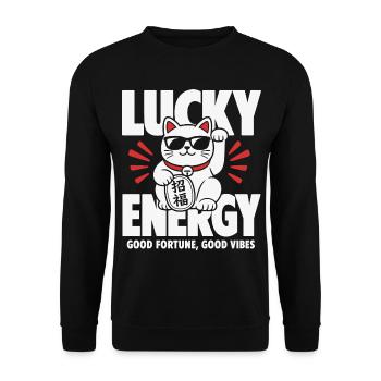 Lucky Energy Cool Cat - Unisex Pullover - Schwarz - Vorne - Alina (178cm) & Michal (187cm)