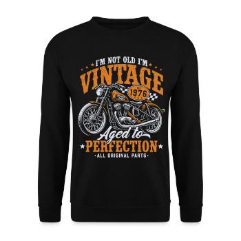 1976 Jahrgang Vintage Motorrad Geburtstag Geschenk - Unisex Pullover - Schwarz - Vorne - Alina (178cm) & Michal (187cm)