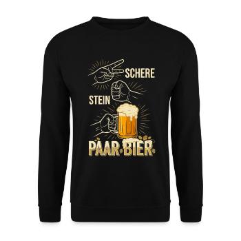 Schere Stein Bier Trinkspiel Design - Unisex Pullover - Schwarz - Vorne - Alina (178cm) & Michal (187cm)