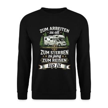 Rentner Wohnmobil - Lustiges Camping Opa T-Shirt - Unisex Pullover - Schwarz - Vorne - Alina (178cm) & Michal (187cm)