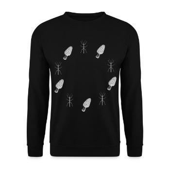 Stabheuschrecke & Morchel - Naturmotiv - Unisex Pullover - Schwarz - Vorne - Alina (178cm) & Michal (187cm)