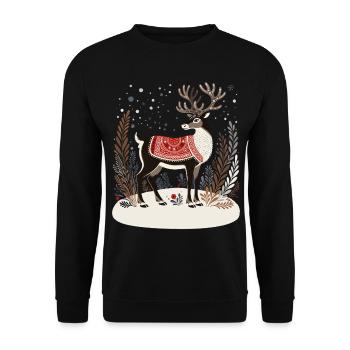 Rentier-Shirt, Boho-Weihnachts-Shirt - Unisex Pullover - Schwarz - Vorne - Alina (178cm) & Michal (187cm)