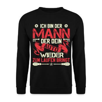Männer Auto Werkstatt KFZ Mechaniker - Unisex Pullover - Schwarz - Vorne - Alina (178cm) & Michal (187cm)