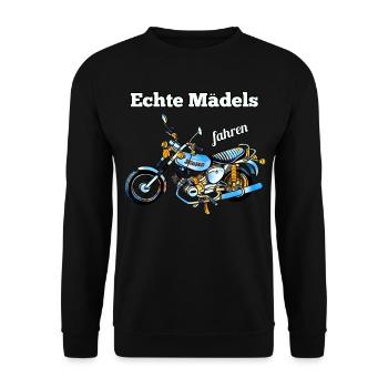 Echte Mädels fahren Simson Moped Nostalgie - Unisex Pullover - Schwarz - Vorne - Alina (178cm) & Michal (187cm)