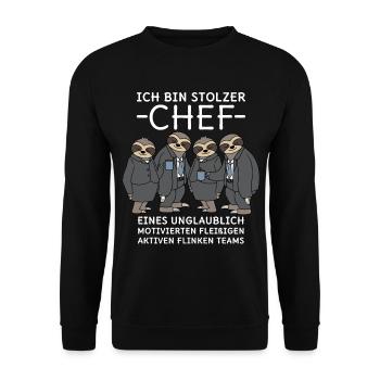Unglaublich fleißiges Team Faultiere Stolzer Chef - Unisex Pullover - Schwarz - Vorne - Alina (178cm) & Michal (187cm)