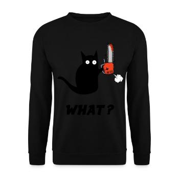 Katzen- und Kettensägenhumor Schwarze Katze - Unisex Pullover - Schwarz - Vorne - Alina (178cm) & Michal (187cm)