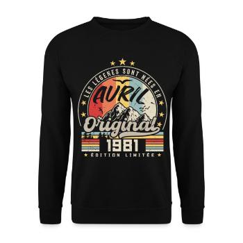 Avril 1981 Cadeau D'anniversaire Avril 1981 Avril - Sweat-shirt Unisexe - noir - Devant - Alina (178cm) & Michal (187cm)
