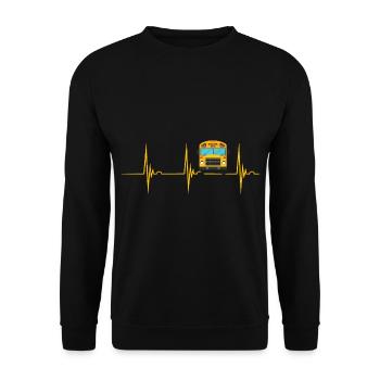 Schulbus Fahrer Liebhaber Bus Herzschlag EKG Puls - Unisex Pullover - Schwarz - Vorne - Alina (178cm) & Michal (187cm)