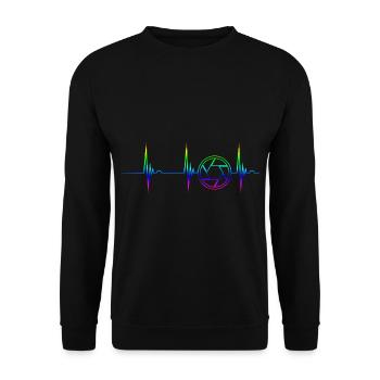LGBT Regenbogen Kamera Linse Herzschlag EKG Puls F - Unisex Pullover - Schwarz - Vorne - Alina (178cm) & Michal (187cm)