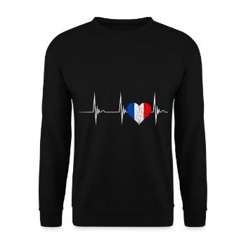 Frankreich Herz Franzose Herzschlag EKG Puls Franc - Unisex Pullover - Schwarz - Vorne - Alina (178cm) & Michal (187cm)