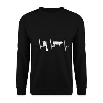 Metzger Fleischer Herzschlag EKG Puls Fleischzerle - Unisex Pullover - Schwarz - Vorne - Alina (178cm) & Michal (187cm)