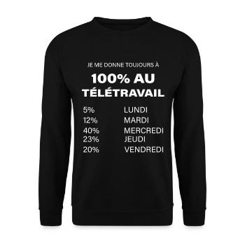 Teletravail, J'Adore T-shirt Humour - Sweat-shirt Unisexe - noir - Devant - Alina (178cm) & Michal (187cm)