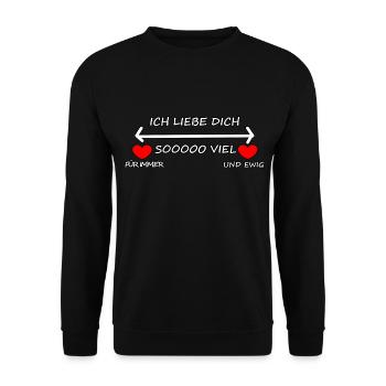 Ich liebe dich sooooo viel Liebesspruch - Unisex Pullover - Schwarz - Vorne - Alina (178cm) & Michal (187cm)