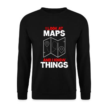 Ich Schaue Auf Karten Und Weiß Dinge - Unisex Pullover - Schwarz - Vorne - Alina (178cm) & Michal (187cm)