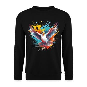 Bunte Möwe farbspritzer Farbklecks - Unisex Pullover - Schwarz - Vorne - Alina (178cm) & Michal (187cm)