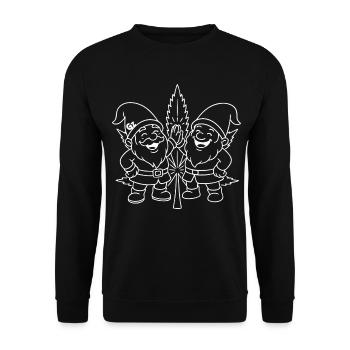 Zwergenfreunde mit Cannabisblatt - Unisex Pullover - Schwarz - Vorne - Alina (178cm) & Michal (187cm)