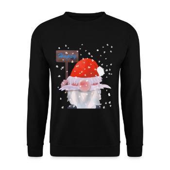Winter Wichtel, Weihnachtszwerg, Kobolt im Schnee, - Unisex Pullover - Schwarz - Vorne - Alina (178cm) & Michal (187cm)