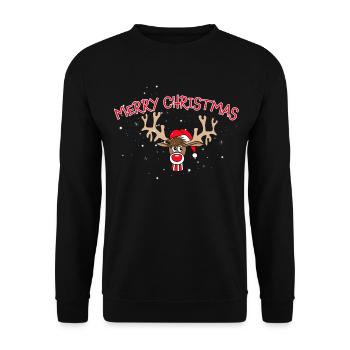 Merry Christmas Reindeer Rudolf - Unisex Sweatshirt - black - Front - Alina (178cm) & Michal (187cm)