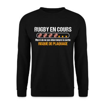 Rugby, humour sport, idée cadeau sportif original - Sweat-shirt Unisexe - noir - Devant - Alina (178cm) & Michal (187cm)