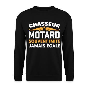Chasse, idée cadeau chasseur, passionné de moto - Sweat-shirt Unisexe - noir - Devant - Alina (178cm) & Michal (187cm)